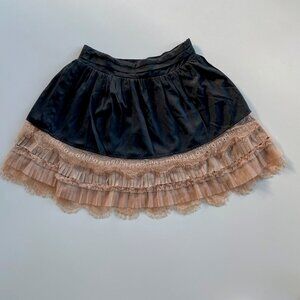 Retro Black Satin and Pink Lace Retro Skirt-Size Small